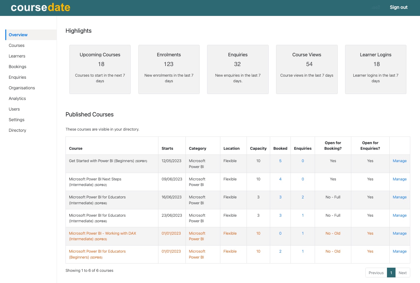Course booking form in Coursedate