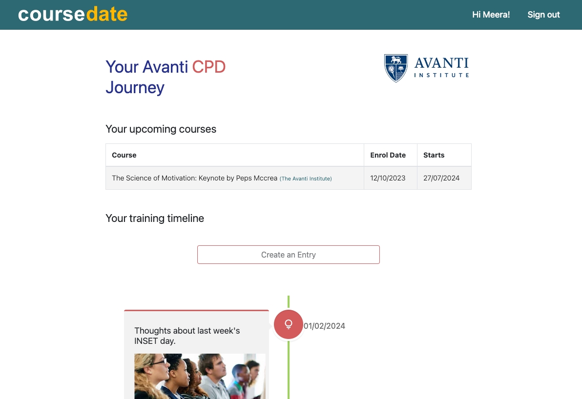 Cover Image for Coursedate’s new learner area includes a CPD friendly timeline view of previous courses