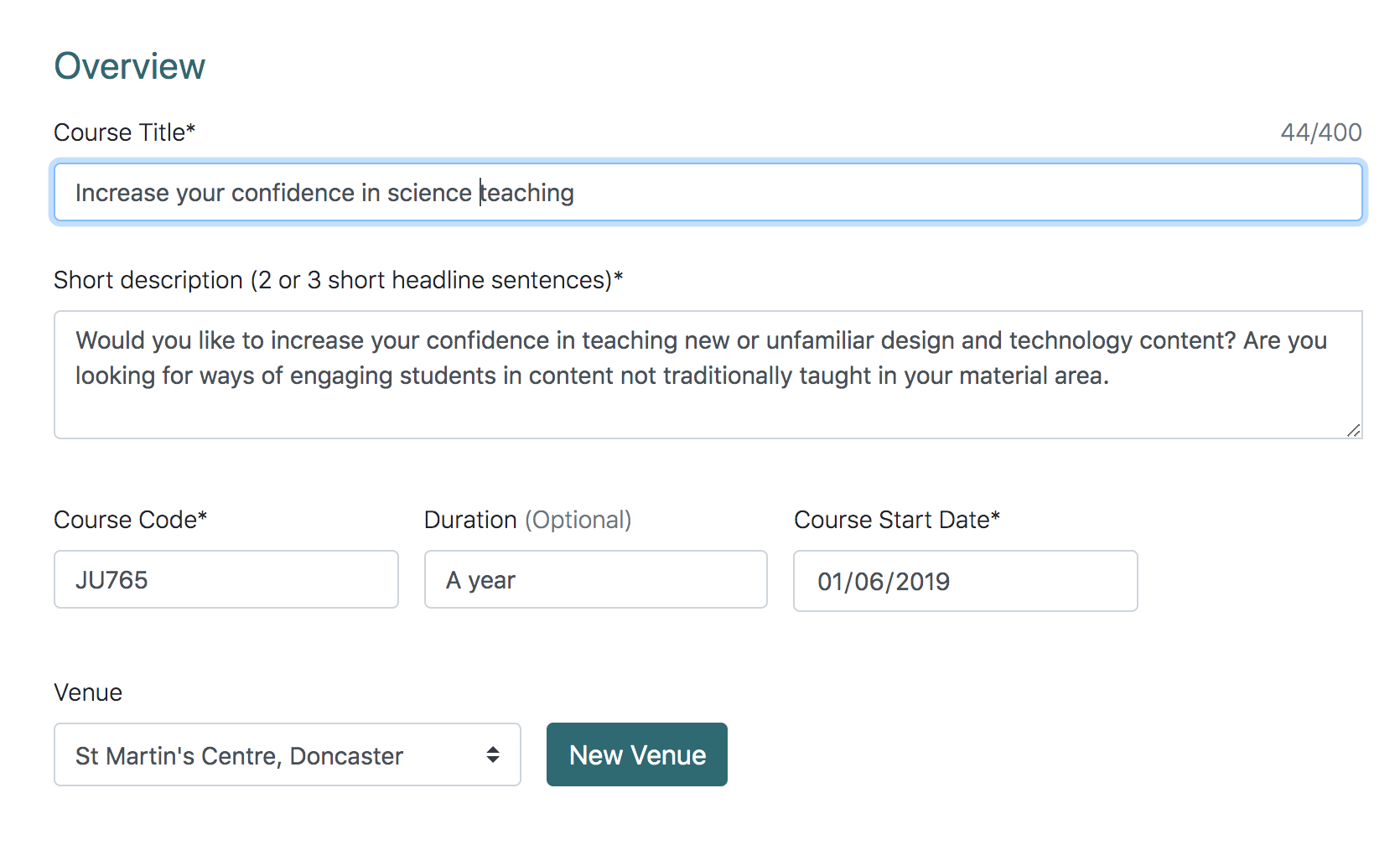 Creating a course in Coursedate to publish it in the course catalog